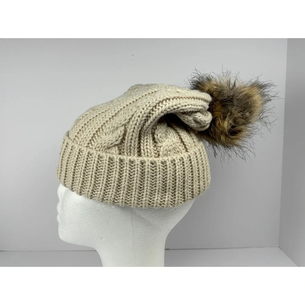 Captivating Texas A&M Aggies Beanie Cream Cable Knit Faux Fur Pom Pom Hat